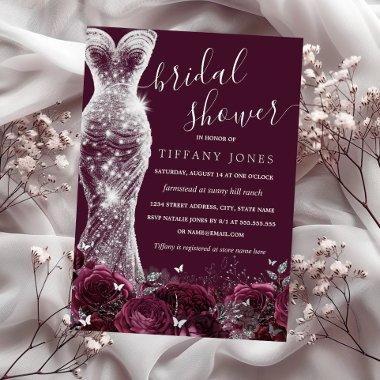 Burgundy Silver Shimmer Dress Rose  Foil