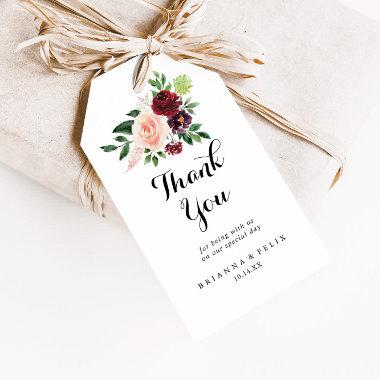 Burgundy Spring Floral Wedding Thank You Gift Tags
