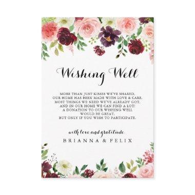 Burgundy Spring Floral Wedding Wishing Well Enclosure Invitations