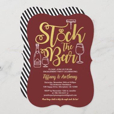Burgundy stock the bar engagement party Invitations