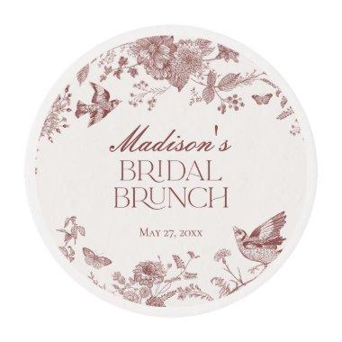 Burgundy Toile deJouy Vintage Floral Bridal Brunch Edible Frosting Rounds