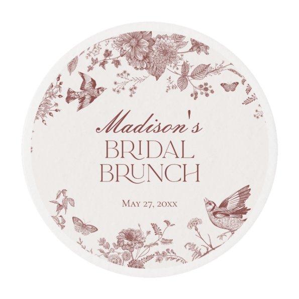 Burgundy Toile deJouy Vintage Floral Bridal Brunch Edible Frosting Rounds
