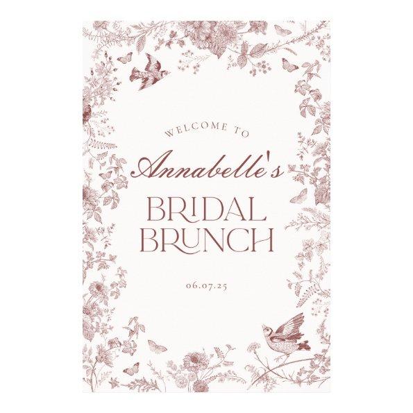 Burgundy Toile Floral Bridal Brunch Welcome Sign