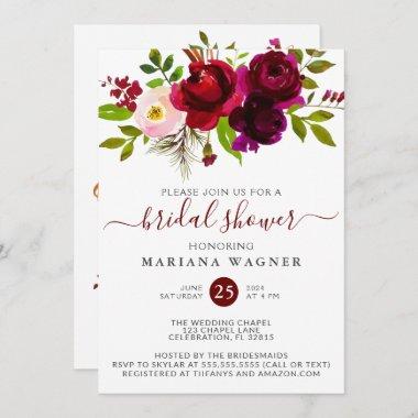 Burgundy Watercolor Floral Bridal Shower Invitatio Invitations