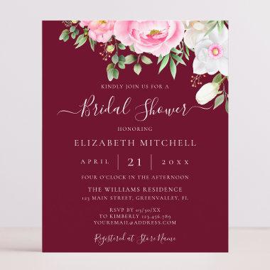 Burgundy Watercolor Floral Bridal Shower Invite