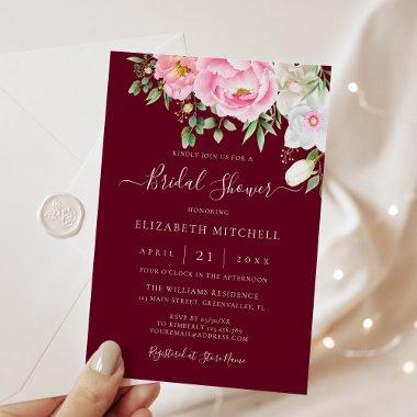 Burgundy Watercolor Floral Peony