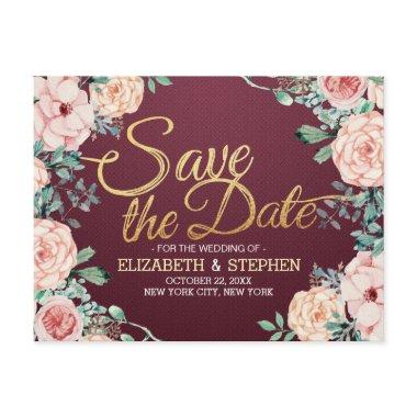 Burgundy Watercolor Floral Wedding Save the Date Announcement Post