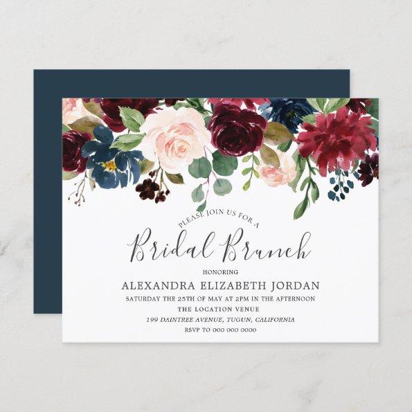 Burgundy Watercolor Flowers Fall Bridal Shower Invitations