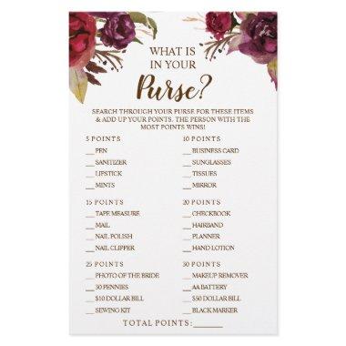 Burgundy What is in your Purse Shower Game  Flyer