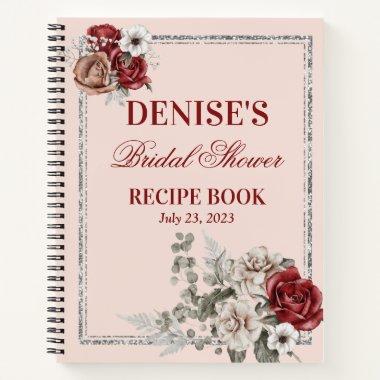 Burgundy & White Roses Bridal Shower Recipe Notebook