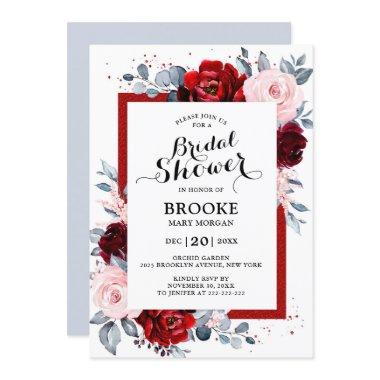 Burgundy Wine Dusty Blue Slate Bridal Shower Invitations