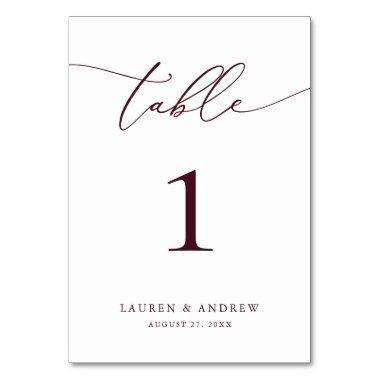 Burgundy Wine Minimalist Wedding | Event Custom Ta Table Number