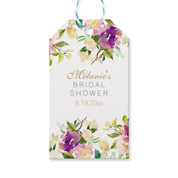 Burgundy Wine Pink Watercolor Floral Bridal Shower Gift Tags