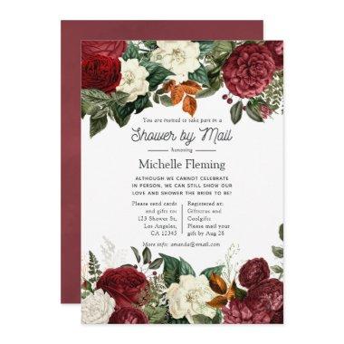 Burgundy Wine Red Floral Bridal Shower by Mail Invitations