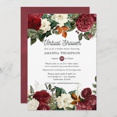 Burgundy Wine Red Floral Virtual Bridal Shower Invitations