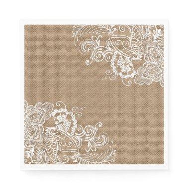 Burlap and Lace Floral Paper Napkin