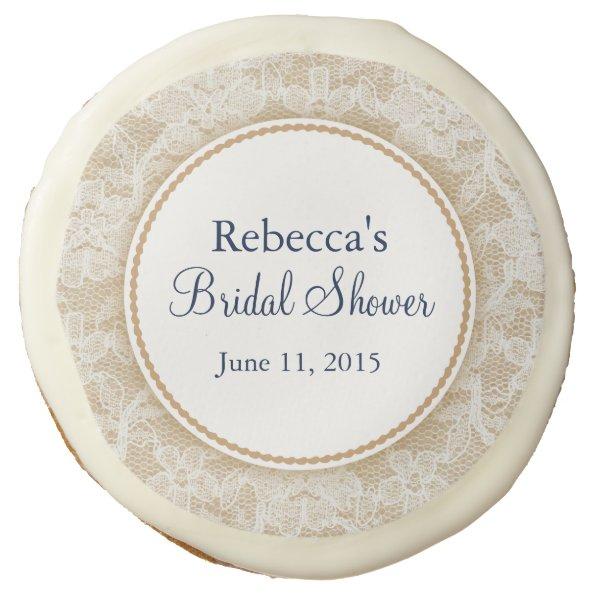 Burlap and Lace Personalized Bridal Shower Sugar Cookie