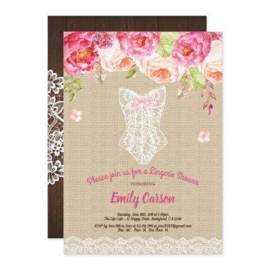 Burlap and lace pink lingerie shower bridal party