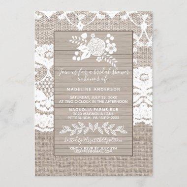Burlap And Lace Rustic Bridal Shower Invitations