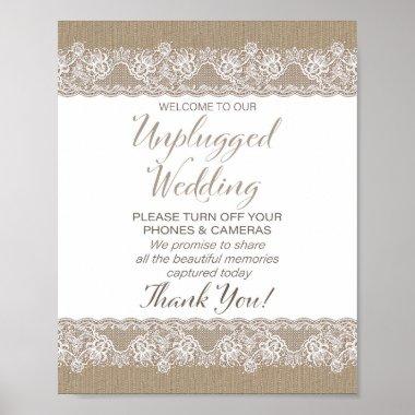 Burlap and Lace Rustic Wedding unplugged Poster