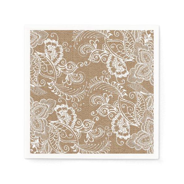 Burlap and Lace Shabby Chic Paper Napkin