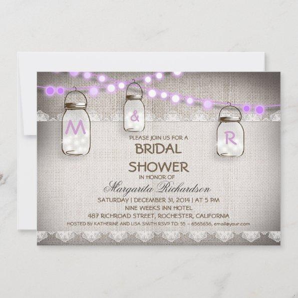 burlap and mason jars bridal shower invitations