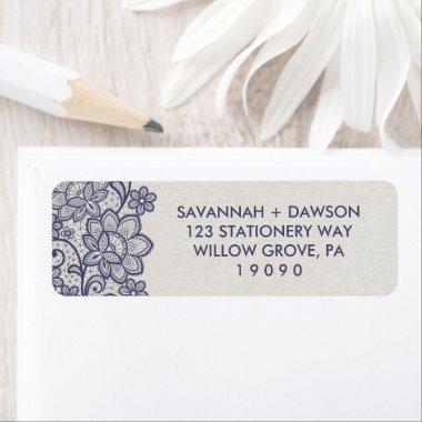 Burlap and Navy Lace | Floral Wedding Label