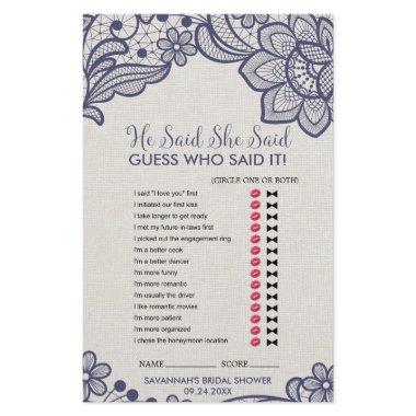Burlap and Navy Lace "He Said She Said" Game