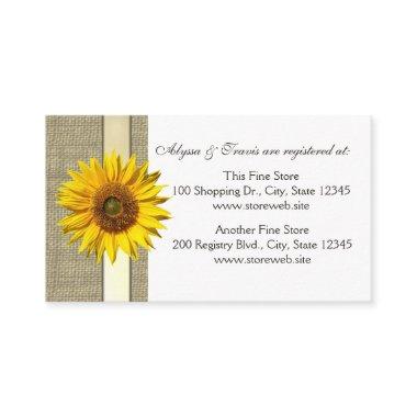 Burlap and sunflower Bridal Registry Invitations