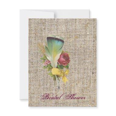 burlap boho feather wildflower bohemian wedding Invitations