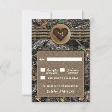 Burlap + Carved Heart Camo Wedding RSVP Cards