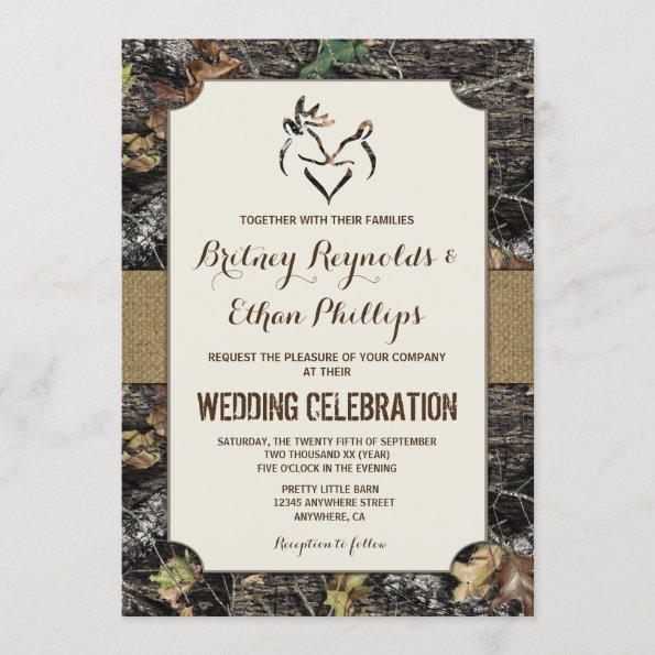 Burlap + Deer Hunting Camo Wedding Invitations