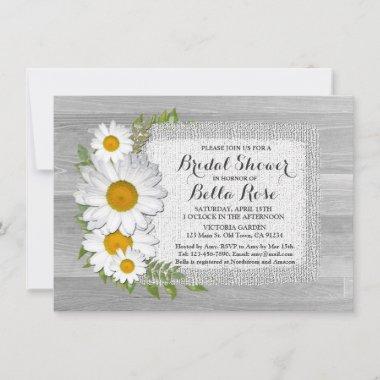 Burlap floral daisy bridal shower invitations