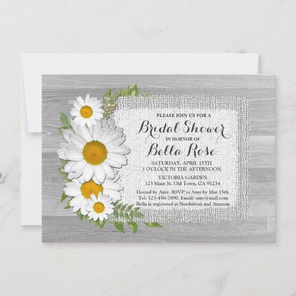 Burlap floral daisy bridal shower invitations