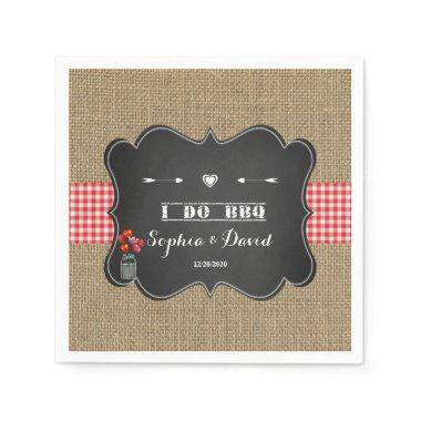Burlap Gingham and Chalkboard I DO BBQ Custom Napkins
