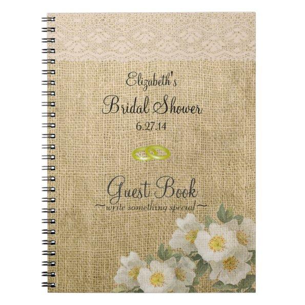 Burlap Lace Flowers Bridal Shower Guest Book- Notebook