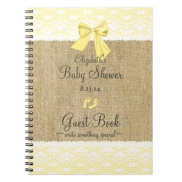 Burlap, Lace Image Yellow Bow Shower Guest Book- Notebook