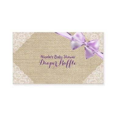 Burlap & Lace Purple Bow Baby Shower Diaper Raffle Enclosure Invitations