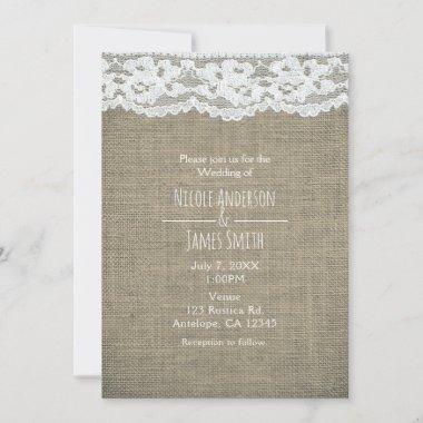 Burlap & Lace Simple Rustic Wedding Invitations