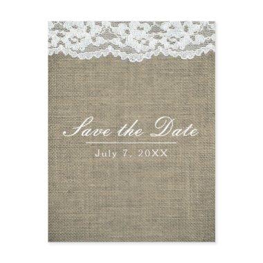 Burlap & Lace Simple Rustic Wedding Save the Date Announcement PostInvitations