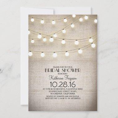 burlap lace string lights rustic bridal shower Invitations