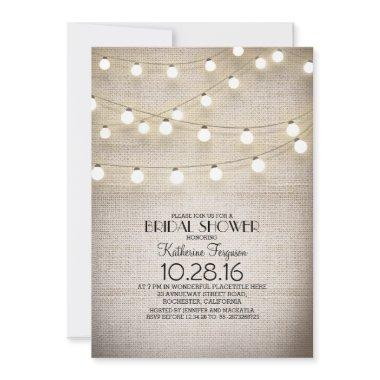 burlap lace string lights rustic bridal shower Invitations