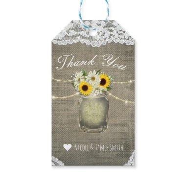 Burlap Lace Sunflowers & Daisies Mason Jar Rustic Gift Tags