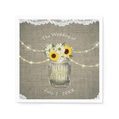Burlap Lace Sunflowers & Daisies Mason Jar Rustic Paper Napkins