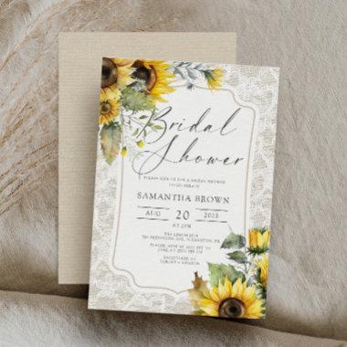 Burlap Lace Sunflowers Elegant Fall Bridal Shower Invitations