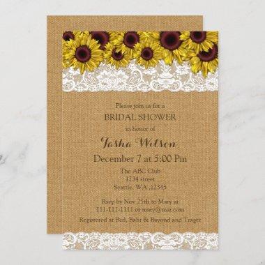 Burlap Lace Sunflowers Rustic Bridal Shower Invite