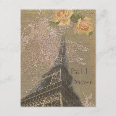 Burlap Look Eiffel Tower & Fairies Bridal Shower Invitations
