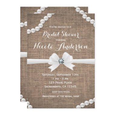 Burlap & Pearls Rustic Glamour Bridal Shower Invitations