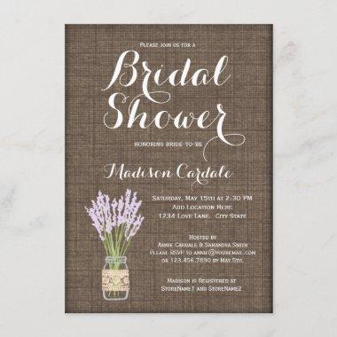 Burlap Print Mason Jar Bridal Shower Invitations