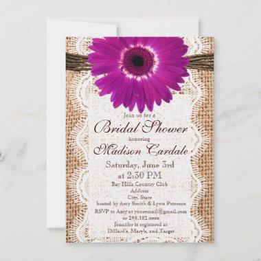 Burlap Purple Daisy Bridal Shower Invitations